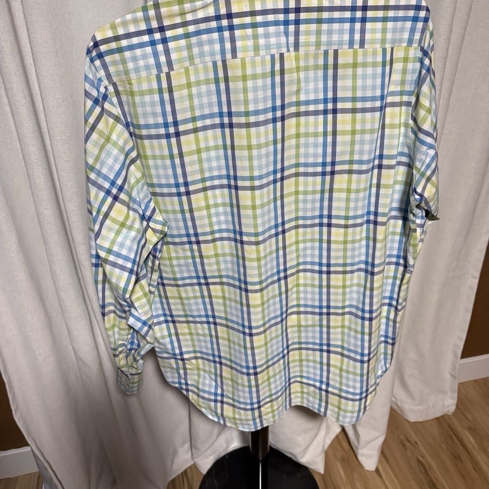 TAILORBYRD Men's XL Green/Blue Plaid Cotton Dress Shirt Spread Collar Button - Picture 2 of 6